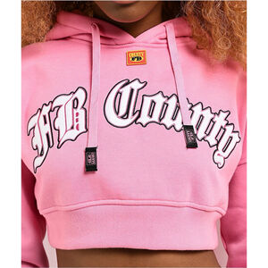 FB County Women’s M Cropped Pink Hoodie Embroidered Spell Out The Original 64
